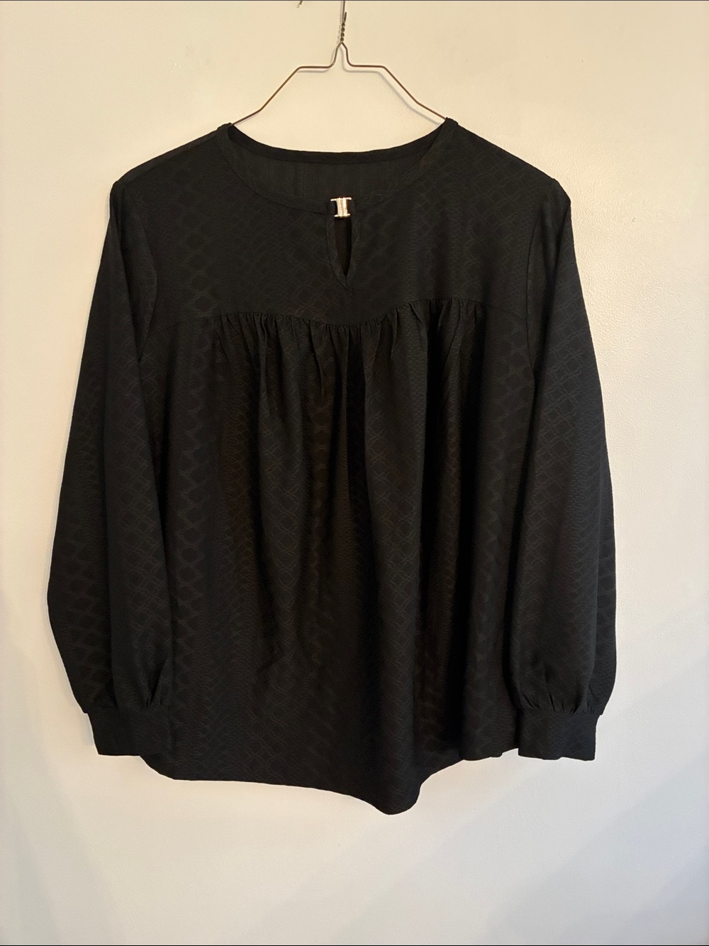 TFSDOD Black Long-Sleeve Textured Peasant Blouse Top Size 3XL